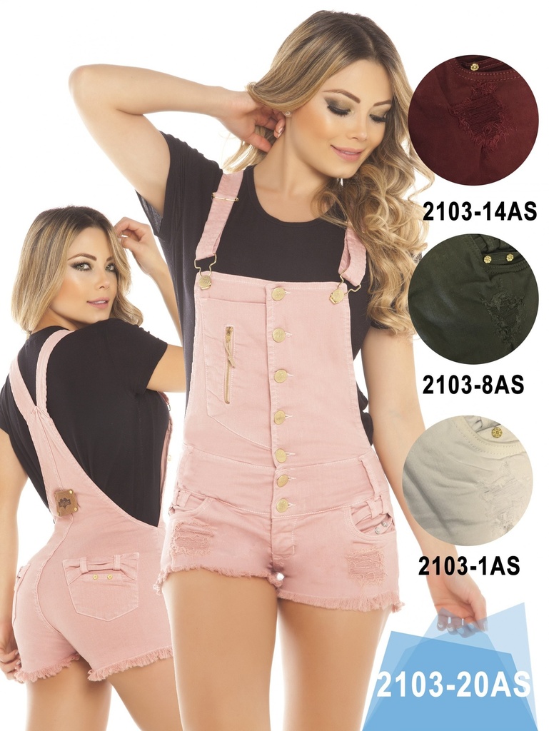 [00012421031AS01] Enterizo Short Tipo Peto con Botones Beige para Mujer 2103-1AS