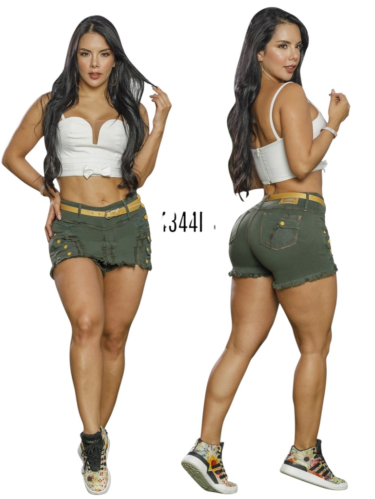 [5024344CK05] Women's Olive Green Butt-Lifting Denim Skort (5)