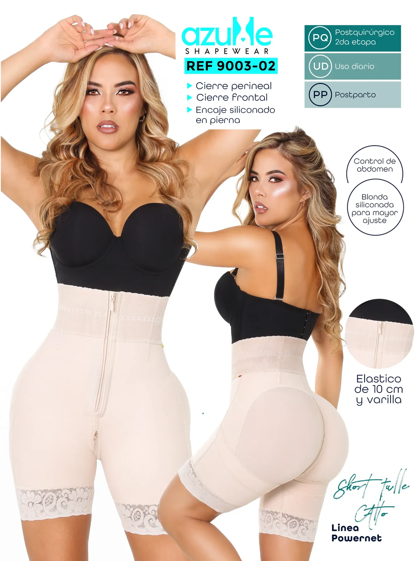SHORT TALLE ALTO ELASTICO DE 10 CM VARILLAS CIERRE PERINEAL 