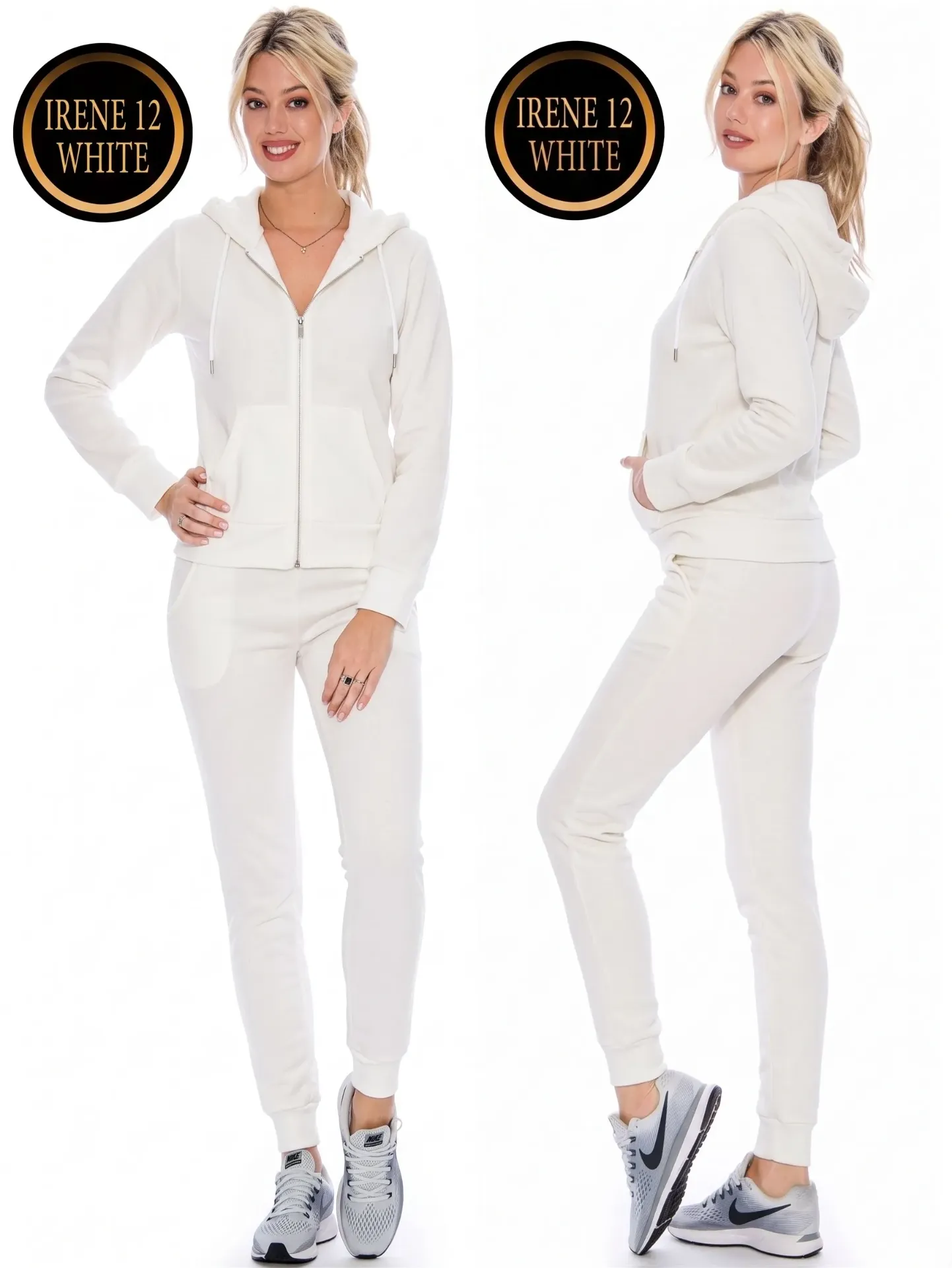 Conjunto Deportivo Sudadera con Cierre y Jogger Blanco para Mujer 0012-B